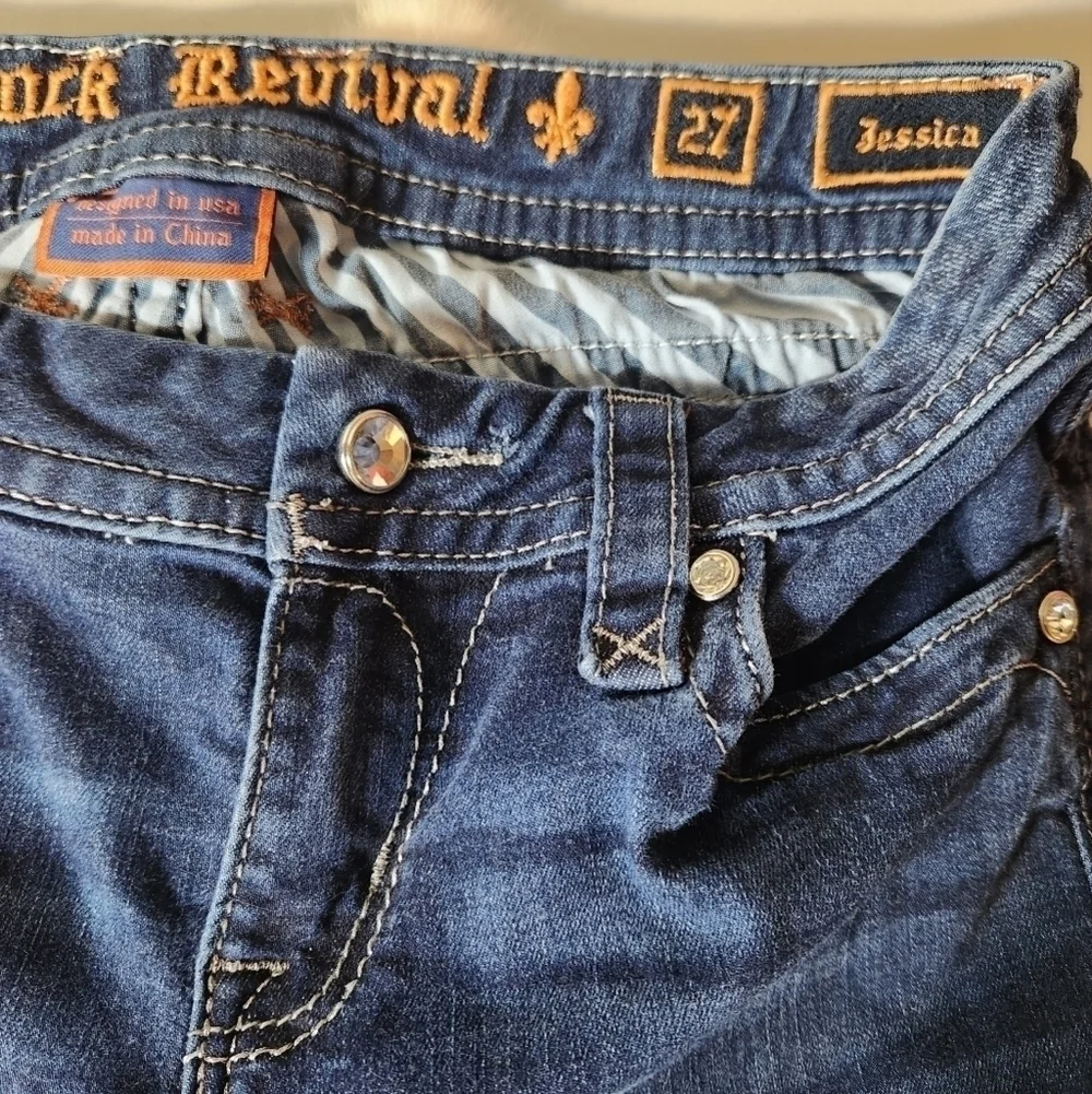 Rock Revival Jessica Curvy Midrise Thick Stitch Flap Pocket Skinny Jeans-Size 27